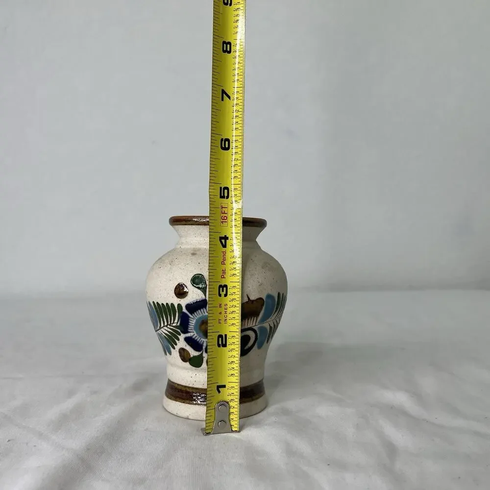 Mexican Vase Pottery Floral Glossy Design Small Made In Mexico, Signed